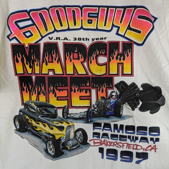 Vtg Y2K 90s 1997 Lee Mens L Drag Racing T-Shirt Goodguys 38th March Meet Fomoso - Picture 2 of 6